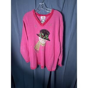 Quacker Factory Pink ugly‎ Christmas Sweater Women’s Sequin Snowman Holiday
